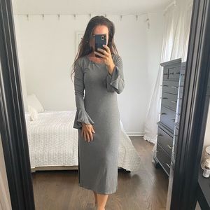 1. State gray dress, XSmall, Midi, grey long sleeve